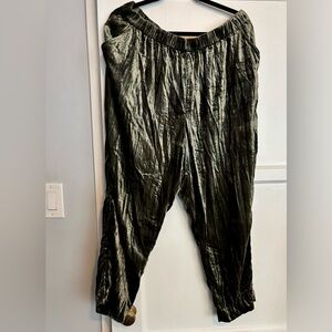 Anthropologie Olive Crinkle Velvet Pants